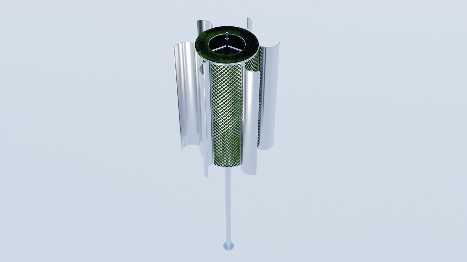 C-Air WindMill, angled product render showing moss-embedded core and outer blade shell