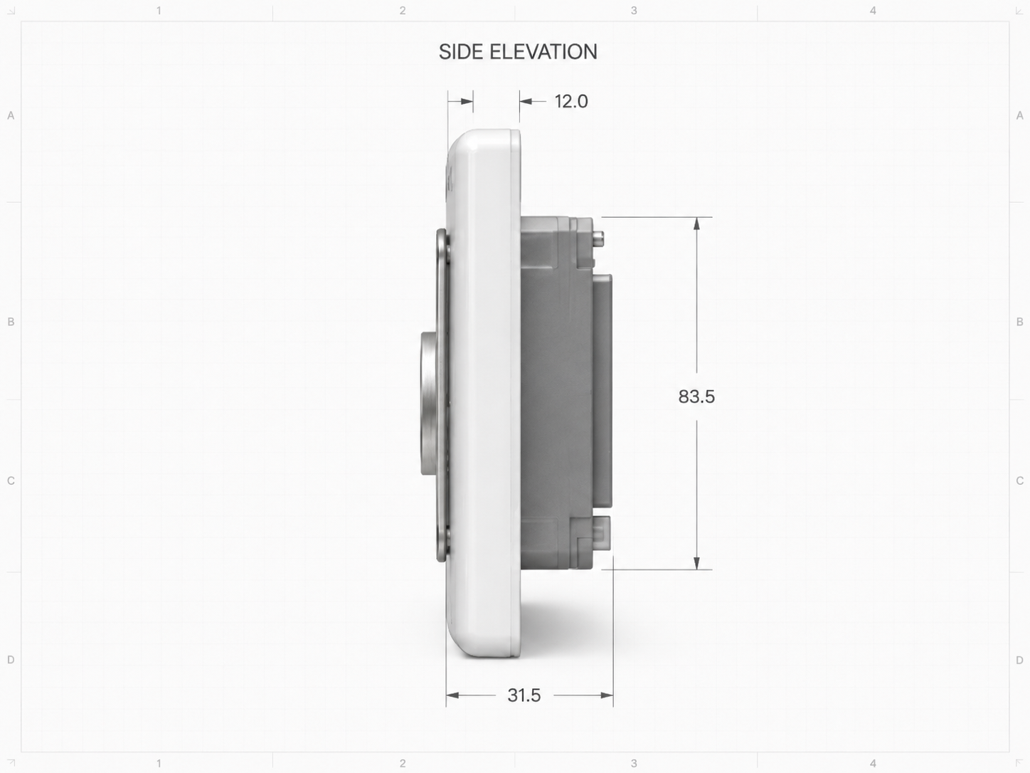 MagCharge side elevation with depth dimensions
